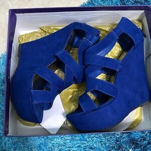 Madden Girl Blue Strap Wedge Platforms